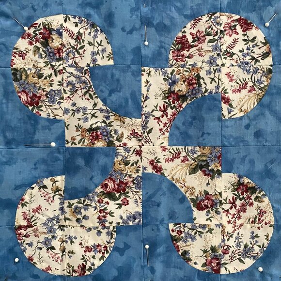 Handmade Quilt 12" Blocks Lot 19 Blue Pink UFOs Sewing Crafts Patchwork Pieced - Picture 10 of 16